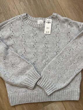 Ambercrombie kids soft Open-Knit Crewneck Sweater - Gray
